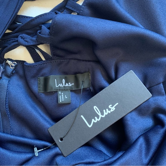 Lulus Large Marvelous Affair Navy Blue Pleated Lace-Up Maxi Dress NWT - Picture 13 of 17